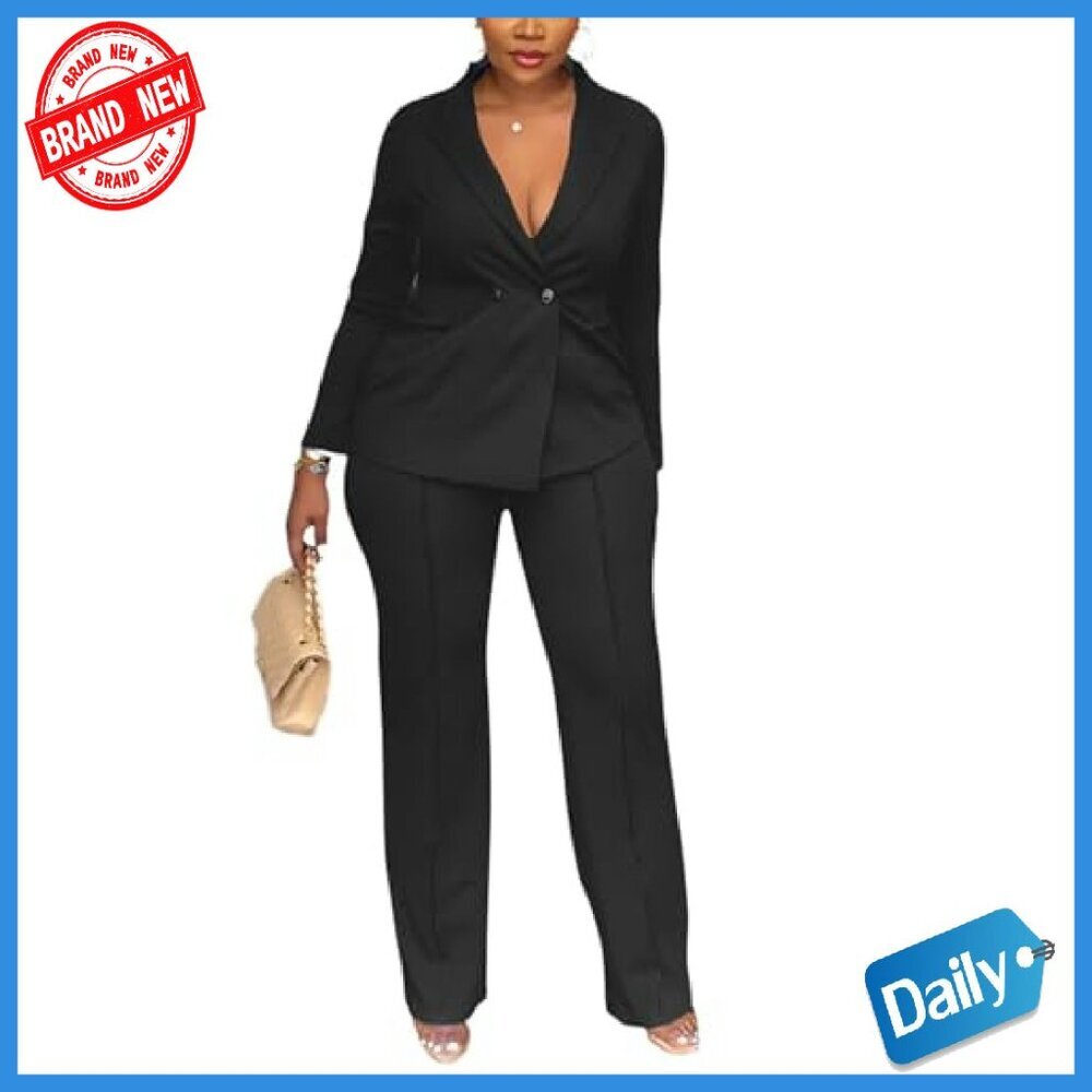 Women's Double Breasted Blazer Pantsuit 2-Piece Set Slim Fit Formal - Picture 4 of 8